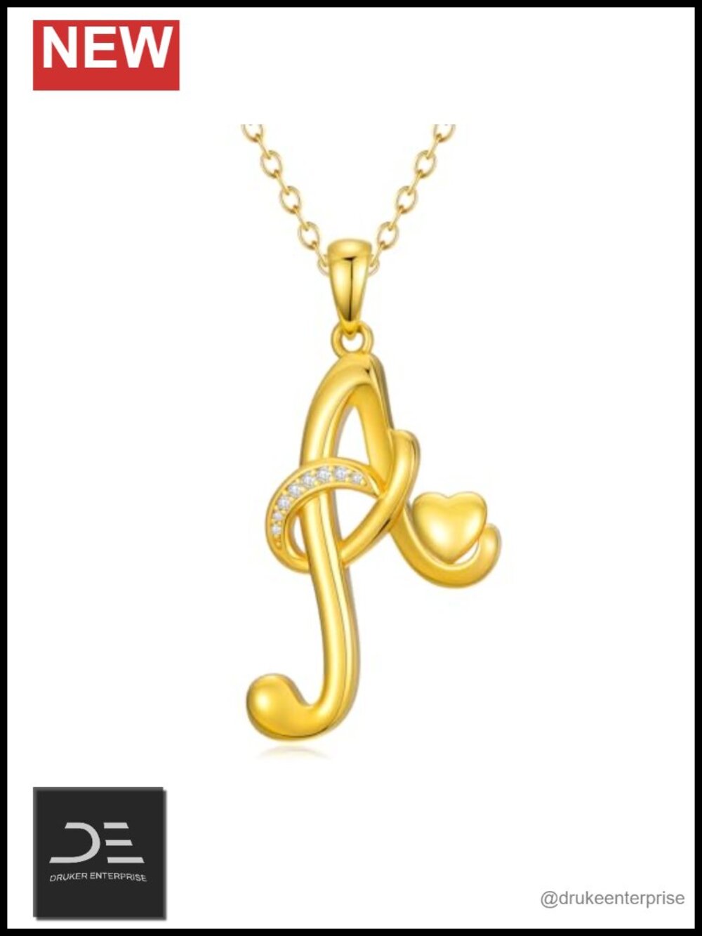 18K Gold Plated Initial Necklace, Cubic Zirconia Pendant